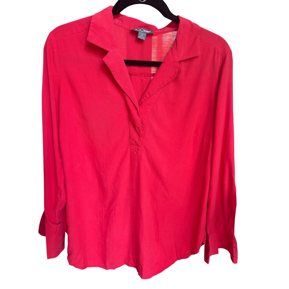 Go Silk Womens Pink Red 100% Silk Long Sleeve V-Neck Popover Blouse Size Medium